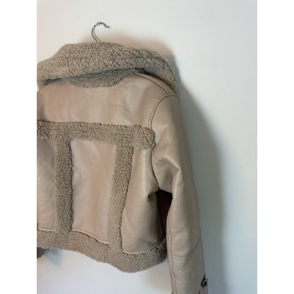 Apparis Jay Faux Leather & Faux Shearling Moto Jacket Taupe Sz M $465 NWT - Picture 16 of 16